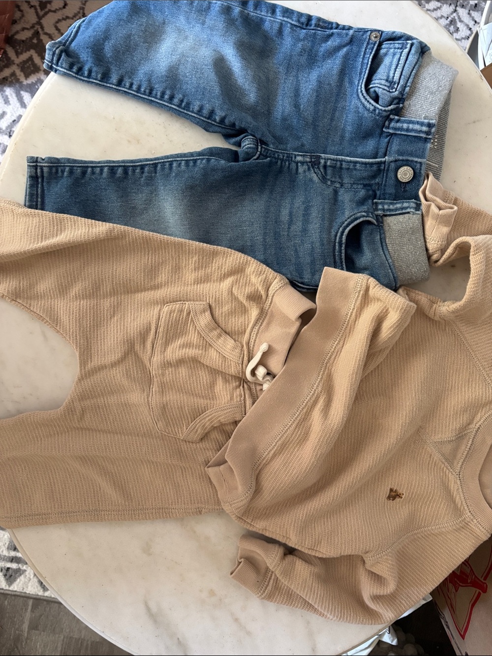 GAP Beige Thermal top and joggers with Blue Denim Joggers
